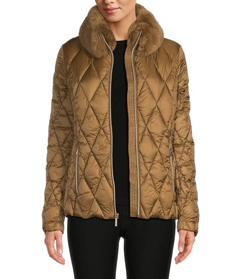 michael michael kors quilted nylon and faux fur puffer|Faux Fur Trim Quilted Puffer Coat .